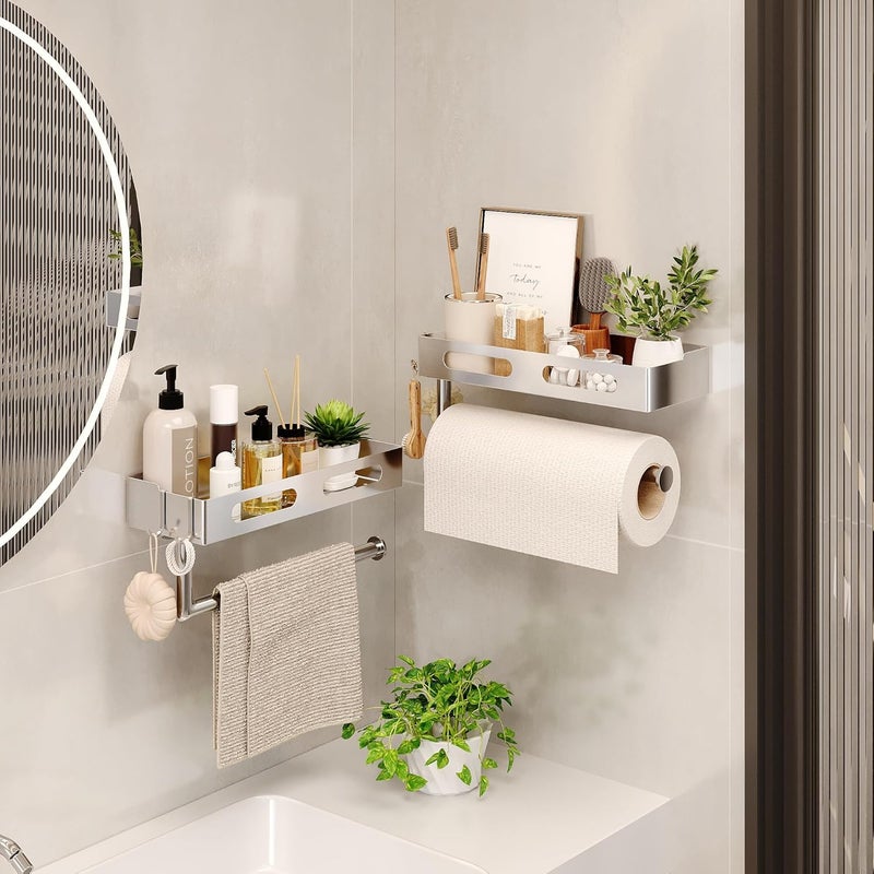 EffiJoy Paper Towel Holder Wall Mount for Bathroom, Paper Towel Holder with Shelf for Kitchen, RV Paper Towel Rack Stainless Steel, Silver - Image 4